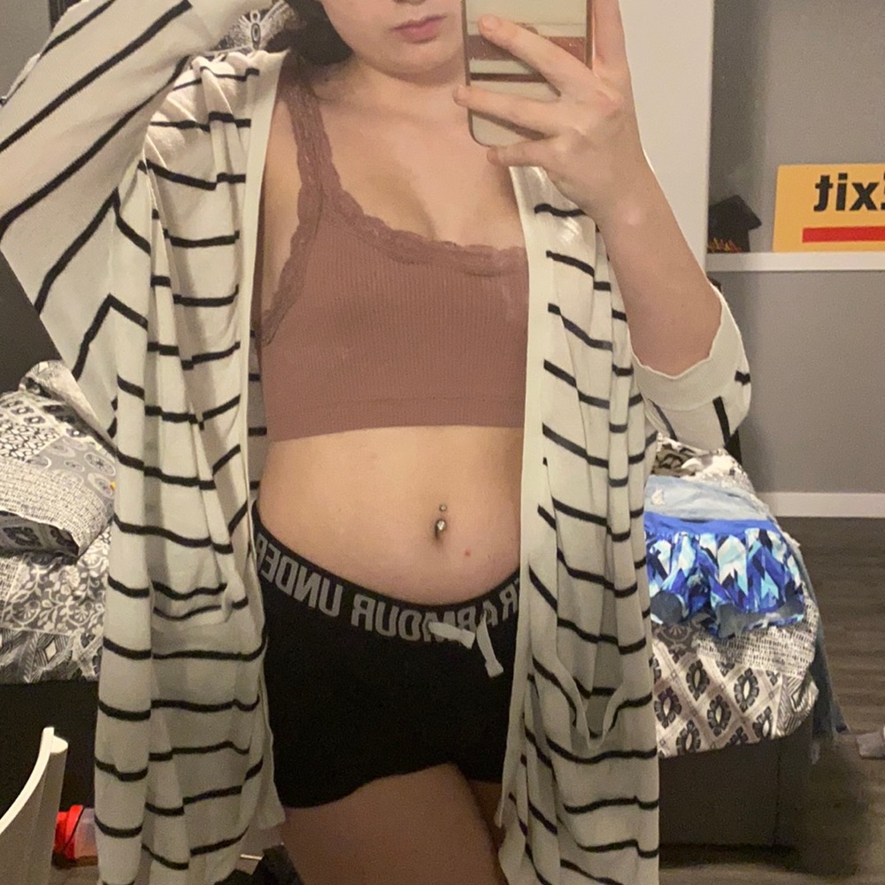 white and black stripe cardigan